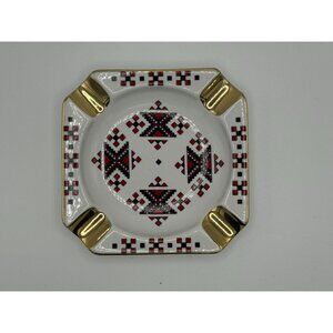 Vintage Ukrainian Decal Art Designed Ceramic Ashtray 4.5” square Made in Germany